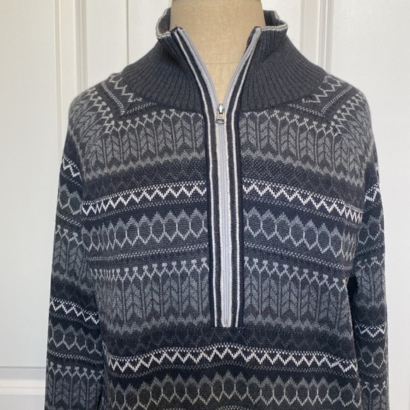 Eddie Bauer Knit Sweater Dress Womens M Quarter Zip Gray Winter Fair isle Nordic - Picture 4 of 8